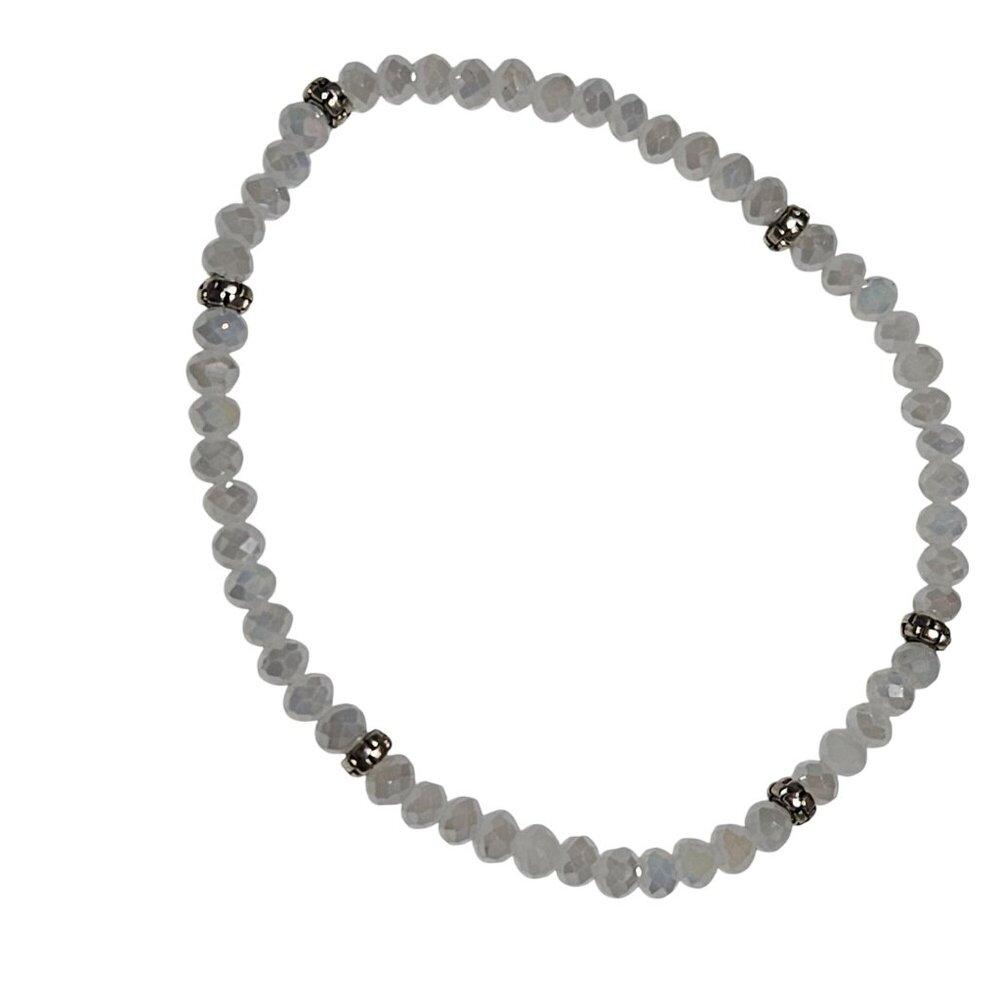Elegant Moonstone Silver Beaded Stretch Bracelet Boho Natural Fashion Jewelry